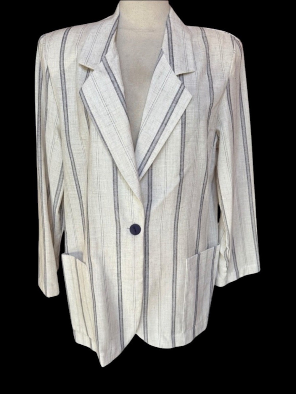 Late 1980s/90s Oversized Maggie Lawrence Lined Linen Blend Blazer, w/Single Butt